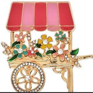 Flower Cart Brooch with Red and Pink Canopy